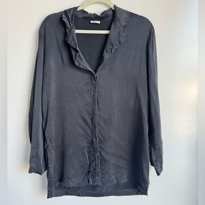La Perla Navy Blue 100% Silk Long sleeve Button down Top Women Small luxury